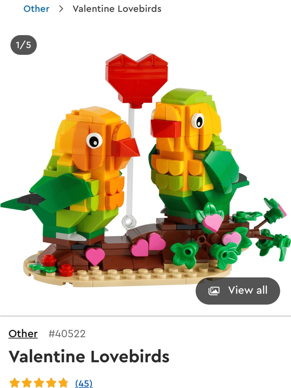 Lego Lovebirds Display Set - Green, Yellow, Orange & Pink Accents